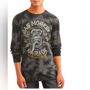 Gas Monkey Garage Shirt Men's Medium Gray Long Sleeve Graphic Tie-Dye Cars